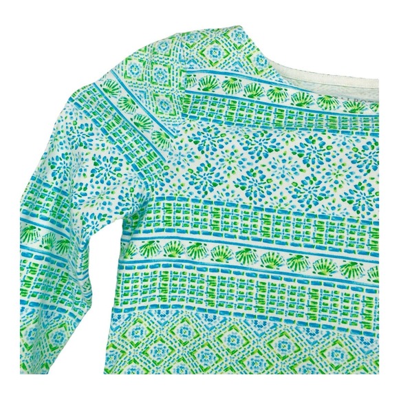 Talbots Blue Geometric Sea Shells Beach Top Womens Size PP Stretch‎ Boat Neck - Picture 7 of 9